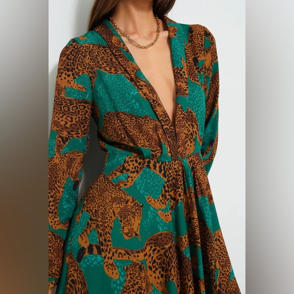 Farm Rio Artsy Leopards V-Neck Maxi Dress Medium - Picture 3 of 7